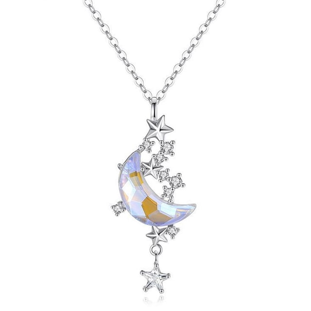 CAIROYAR Collar con colgante en forma de luna y estrella, circonita, plata, joyería para mujer 2024