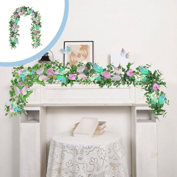 Artificial Rattan Vines Hanging Decor for Wedding Party Home Wall Decoration with Butterflies Floral Accents