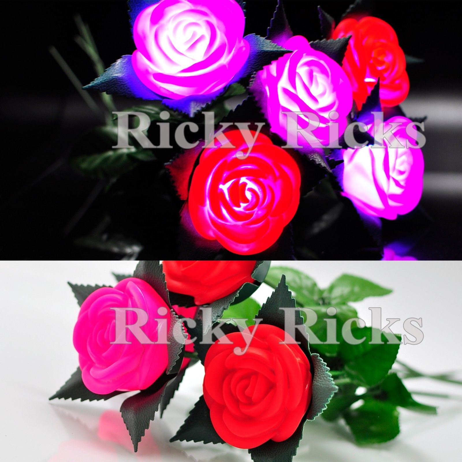 12 PCS Light Up Roses Valentines Day Romantic Wedding Pink Red Flashing LED Gift 