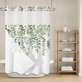 thumbnail image 6 of No Hook Shower Curtain with Snap in Liner, Spring Summer Succulent Eucalyptus Leaves Waterproof Fabric Bathroom Curtain Mesh Top Window, Sage Green White Shower Curtains 48x72in, 6 of 9