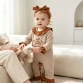 thumbnail image 5 of Staki Newborn Baby Girl Halloween Outfit Crew Knitted Long Sleeve Romper Jumpsuit with Headband Fall Clothes(Bronze,12-18 Months), 5 of 9