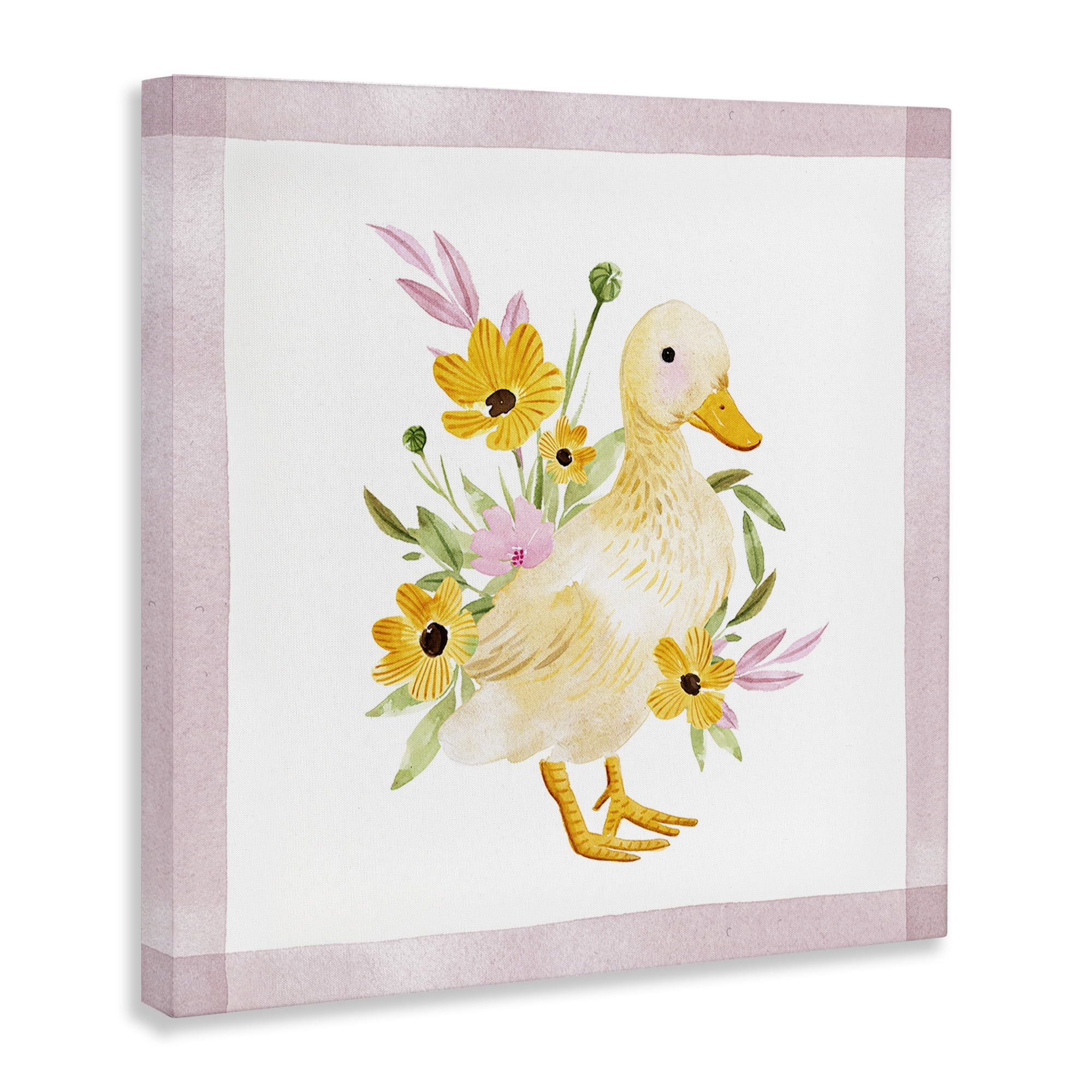 Stupell Industries Duck & Yellow Daisies Animals & Insects Painting Gallery Wrapped Canvas Art Print Wall Art, 36 x 36