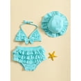 thumbnail image 2 of Bagilaanoe Newborn Baby Girls Swimsuits 3 Piece Bikinis Set Ruffle Sleeveless Tops + Shorts + Hat 6M 12M 18M 24M Infant Swimwear Bathing Suit Beachwear, 2 of 9