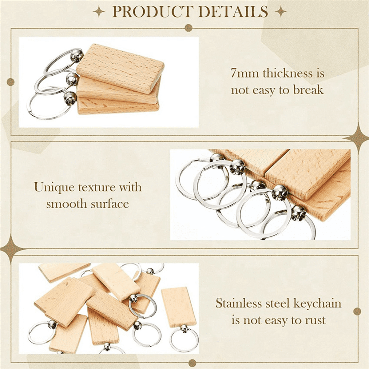 300Pieces Wooden Keychain Blanks Bulk Rectangle Wood Engraving Blanks Unfinished Wooden Key Ring Key Tag A