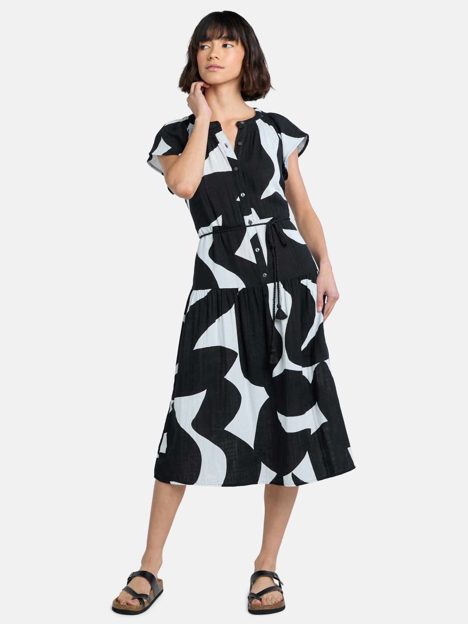 Time and Tru Women's Seamed Cotton Midi Dress, Sizes XS-XXXL - Walmart.com