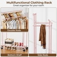 thumbnail image 2 of Double Rods Clothes Rack, Sturdy Rolling Clothing Rack, Portable Clothing Racks for Hanging Clothes - Metal Garment Rack Wardrobe Coat Rack for Bedroom Laundry Living Room, Pink, 2 of 18