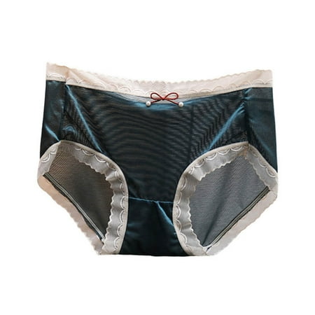 Icvfdpl Womens Underwear Traceless Feel Thin Transparent Silk Smooth Cotton Mid Waist Transparent Triangle Leisure Relaxed Fit Panties For Women Green M