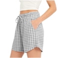 thumbnail image 2 of VBVC Women's Gingham Drawstring Shorts , Curved Hem Summer Shorts For Women , Ladies' Lightweight Plaid Shorts with Pockets,Gray,S-3XL, 2 of 8