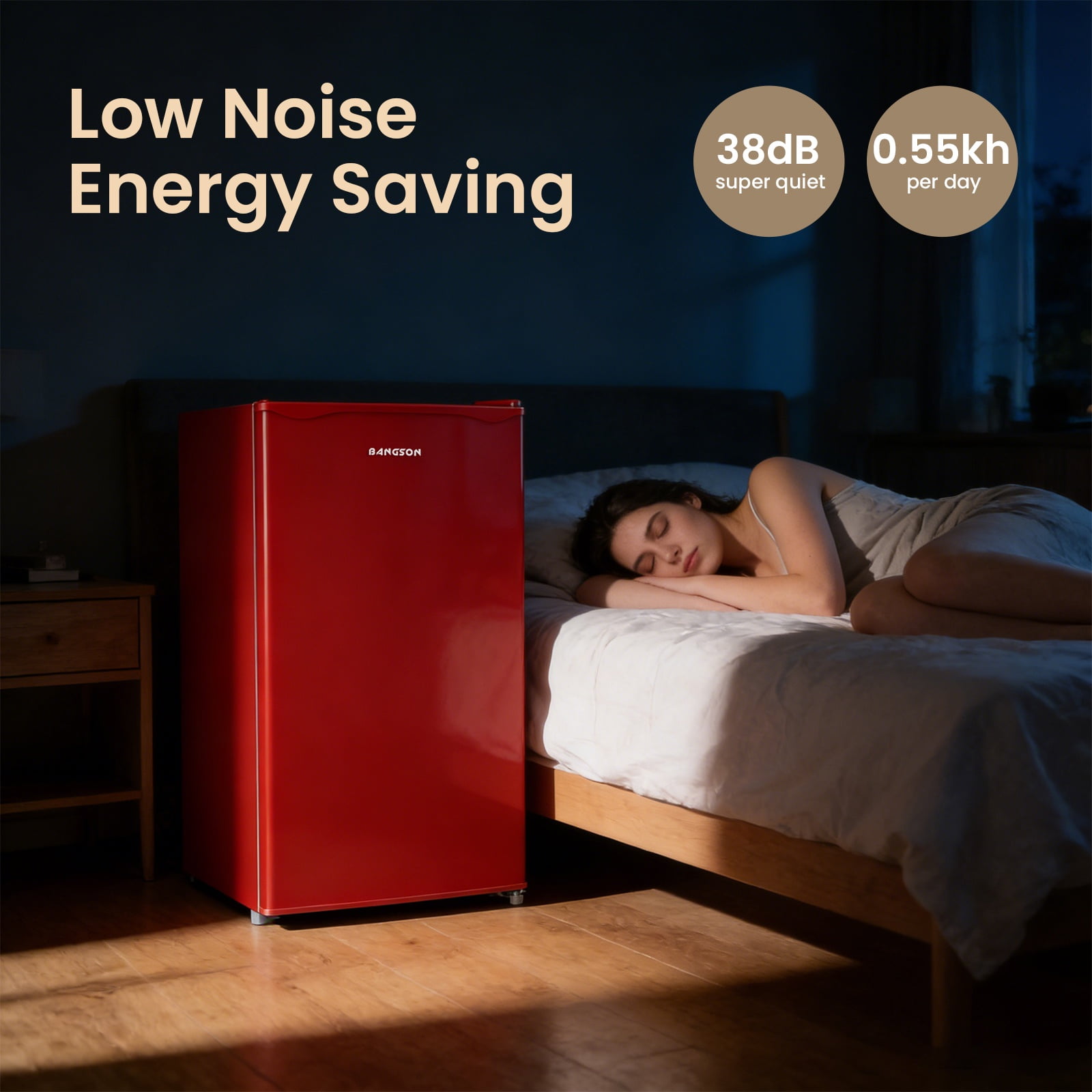 BANGSON 3.2 Cu.ft Mini Fridge with Freezer - Small Refrigerator for Bedroom Dorm Office, Compact Single Door, Adjustable 5-Temp & Quiet, Red