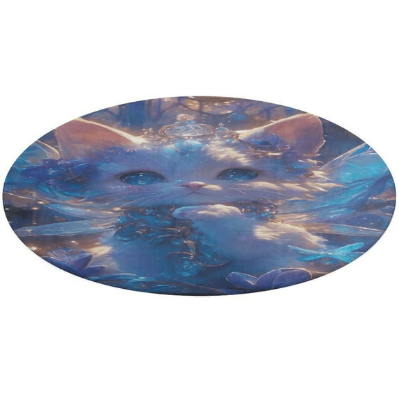 Crystal Cat Floral Medallion Round Rug - Small Round Area Rug, Soft Non-Slip Machine Washable Bedroom Mat Indoor Accent Entry Carpet for Office Desk Dorm Hallway