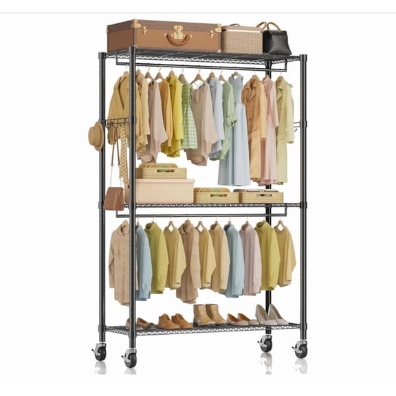 KABB Portable Closet, Freestanding Closet Organizer, Clothes Rack with Shelves, Hanging Rods, Storage Organizer, for Cloakroom, Bedroom,Black,35"W x 17"D x 71"H