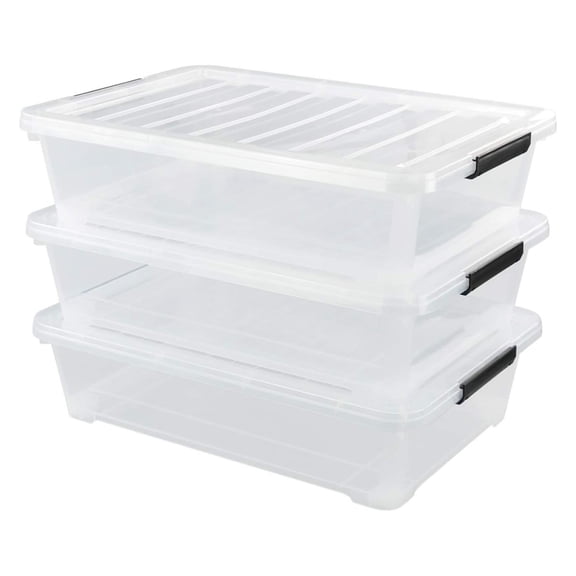 3-Pack Plastic Under bed Storage Box, Clear Bin with Lid, 40 Quart