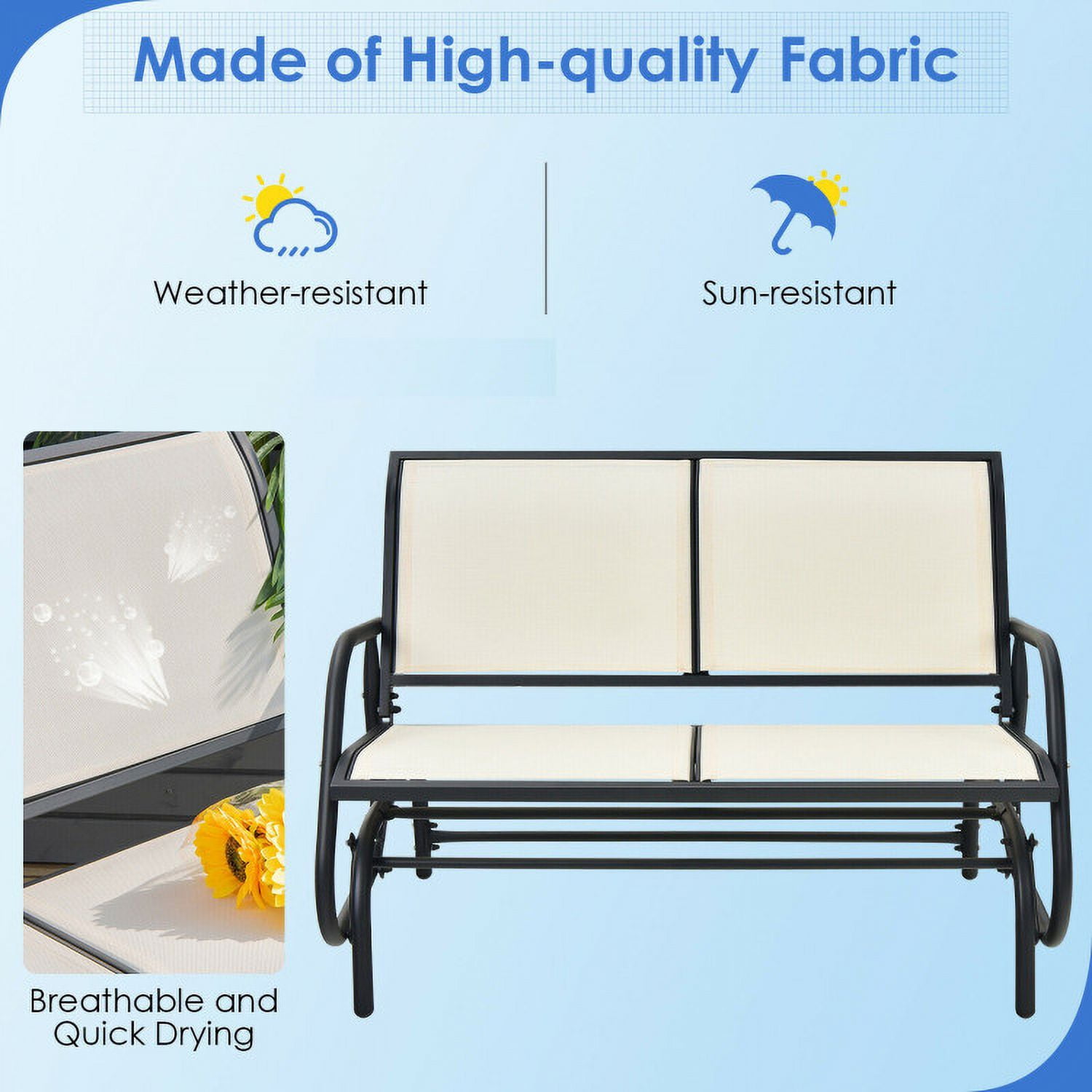 Aimee Lii Double Chair Outdoor, Patio Glider Bench, Porch, Backyard, Sturdy, Off-White Aimee Lii Double Chair Outdoor, Patio Glider Bench, Porch, Backyard, Sturdy, Off-White