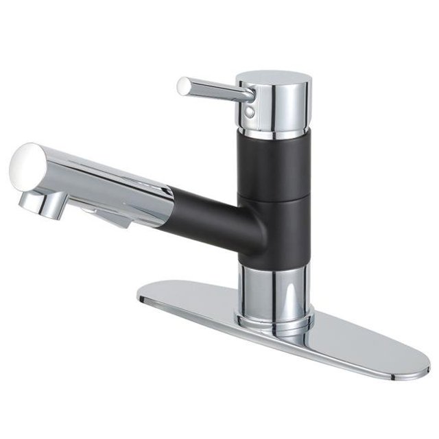 Robinet de Cuisine à une Poignée avec Gicleur - Noir Mat & Chrome Poli