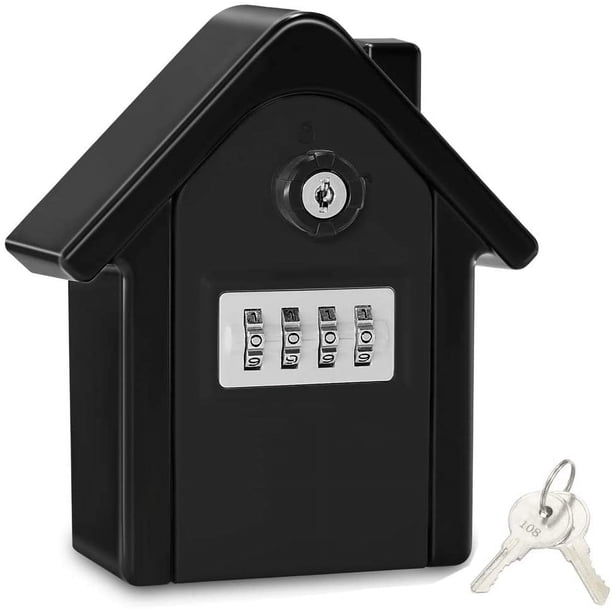 (Negro) Caja de llaves segura montada en la pared con código digital y llaves de emergencia, caja de seguridad para llaves grande, formato XL, caja fuerte para llaves al aire libre para el hogar, ofi