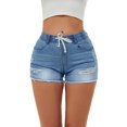 thumbnail image 3 of aPAY Jeans for Women  Hole Denim Shorts  Elastic Waist With tie Design Suitable for Daily Travel Regular Size, 3 of 7