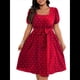 thumbnail image 1 of Vestido Elegante de Talla Grande con Lunares Retro, Cuello Cuadrado y Lazo en la Cintura para Mujer Rojo XL, 1 of 9