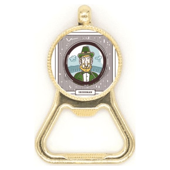 Irishman Illustration Verte d'Élevage Ouvre-Bouteille de Bière Porte-Clés en Acier Inoxydable