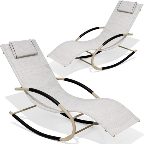 Crestlive Products Patio Rocking Chair Curved Rocker Chaise Lounge Chair with Pillow for Beach Yard Pool Outdoor Indoor(2 PCS Mix-Color)