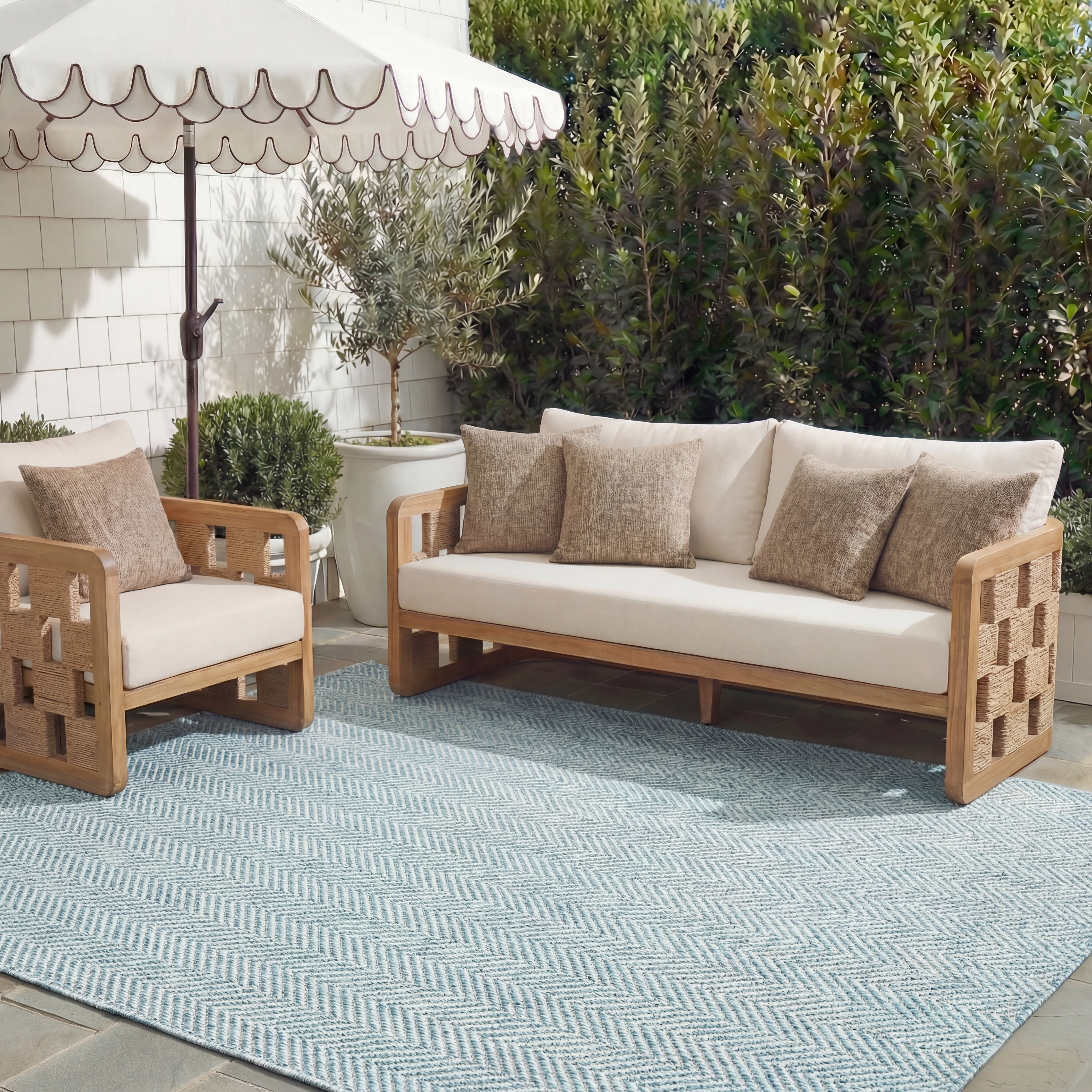 SAFAVIEH Courtyard Morven Chevron Stripes Indoor/Outdoor Area Rug, 6'7" x 9'6", Aqua/Grey
