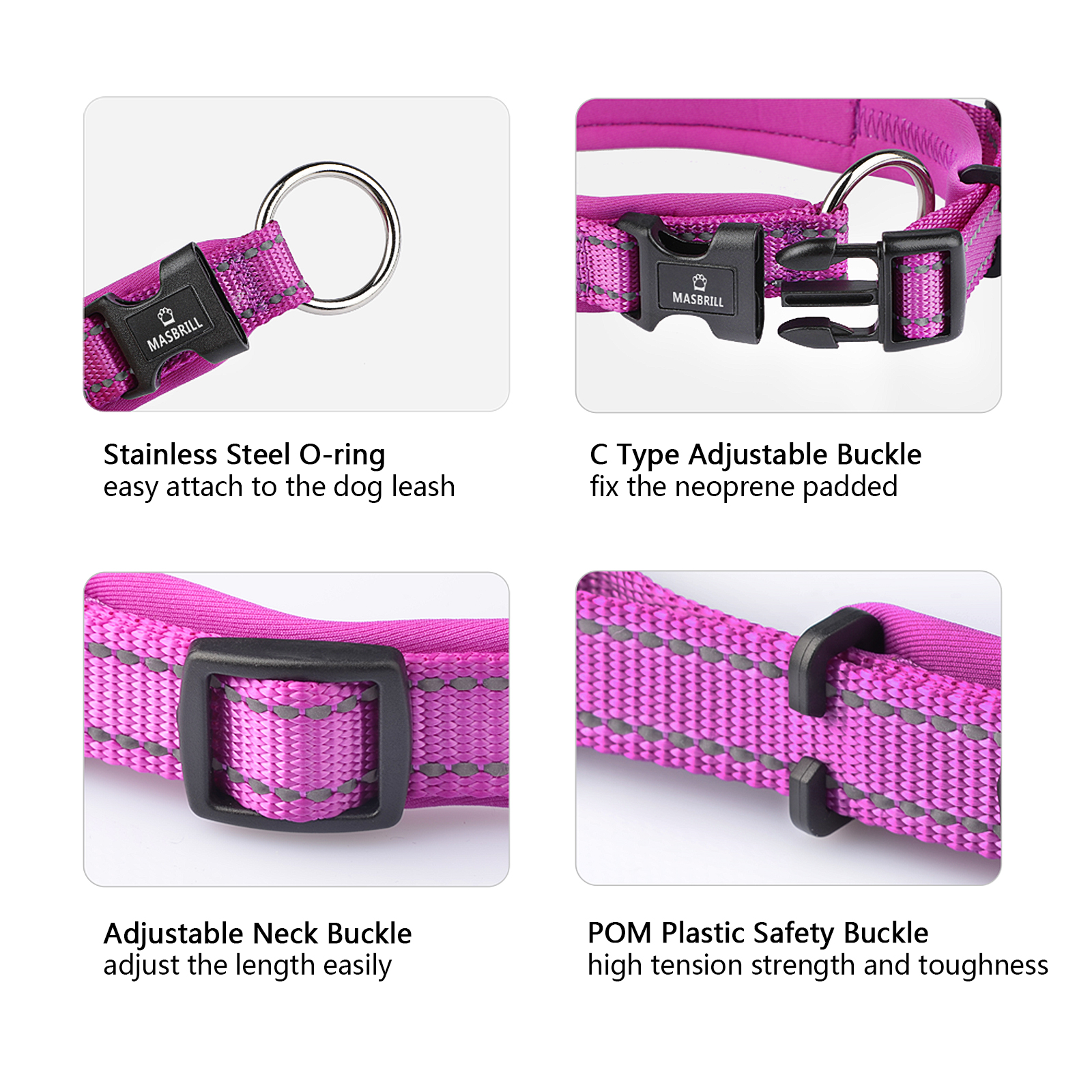 Masbrill Soft Padded Dog Collar with Reflective Strips photo 2