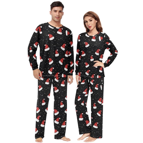 Matching Pajamas for Couples Christmas Hat His and Hers Pajamas Sets Soft Long Sleeve Sleepwea