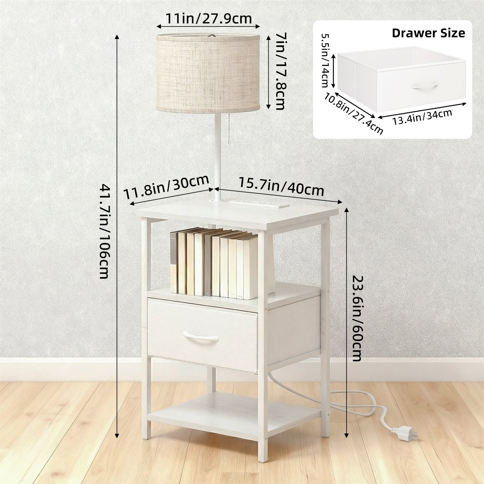 TOMNK Floor Lamp with Table, End Table for Living Room with Lamp, Shelves Side Table with Charging Station(USB & AC Port), 3 Color Temperature LED Bulb, Modern Nightstand Lamp for Bedroom, Office