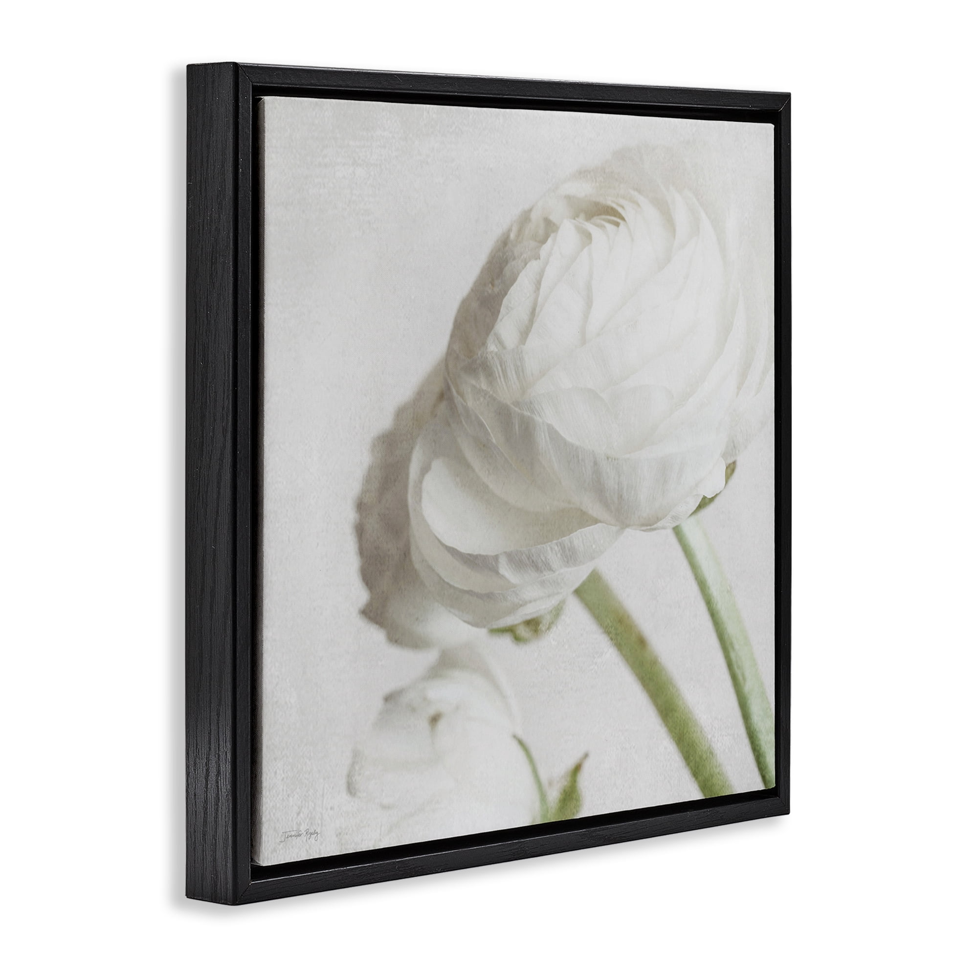Stupell Industries Charming White Peony Botanical & Floral Painting Black Floater Framed Art Print Wall Art, 18 x 18