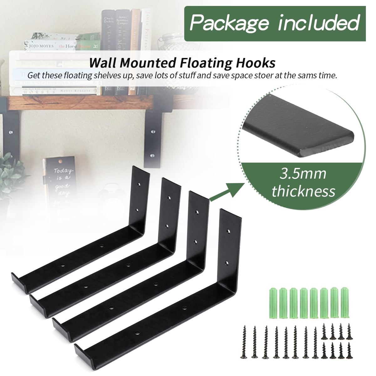 4Pcs Heavy Duty Iron Shelf Brackets for Wall,  L Shaped Metal Shelving Bracket Supports