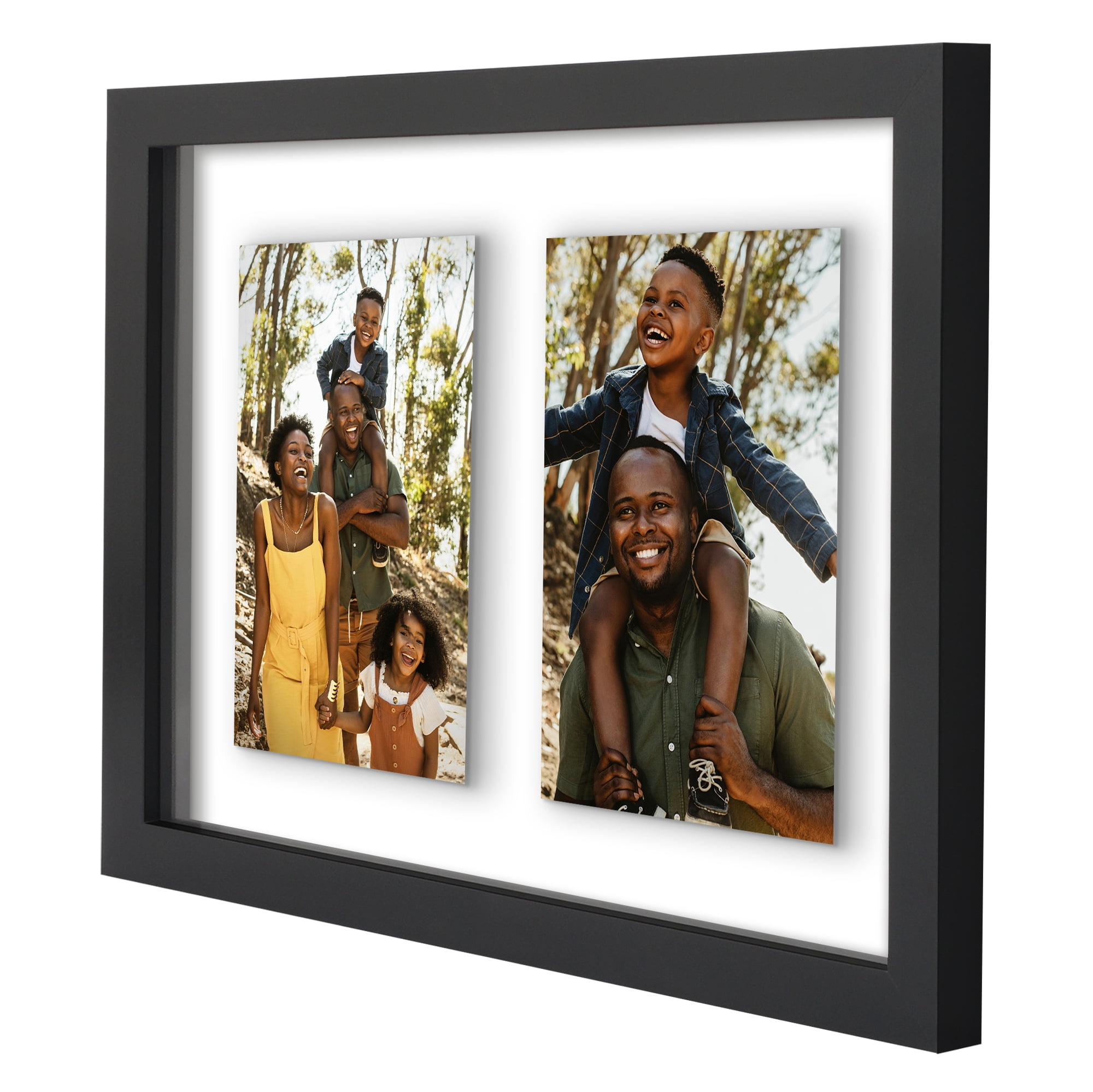 Americanflat 4x6 Double Picture Frame with Shatter-Resistant Glass Fits 2 use as One 9x12 Poster Frame - Black