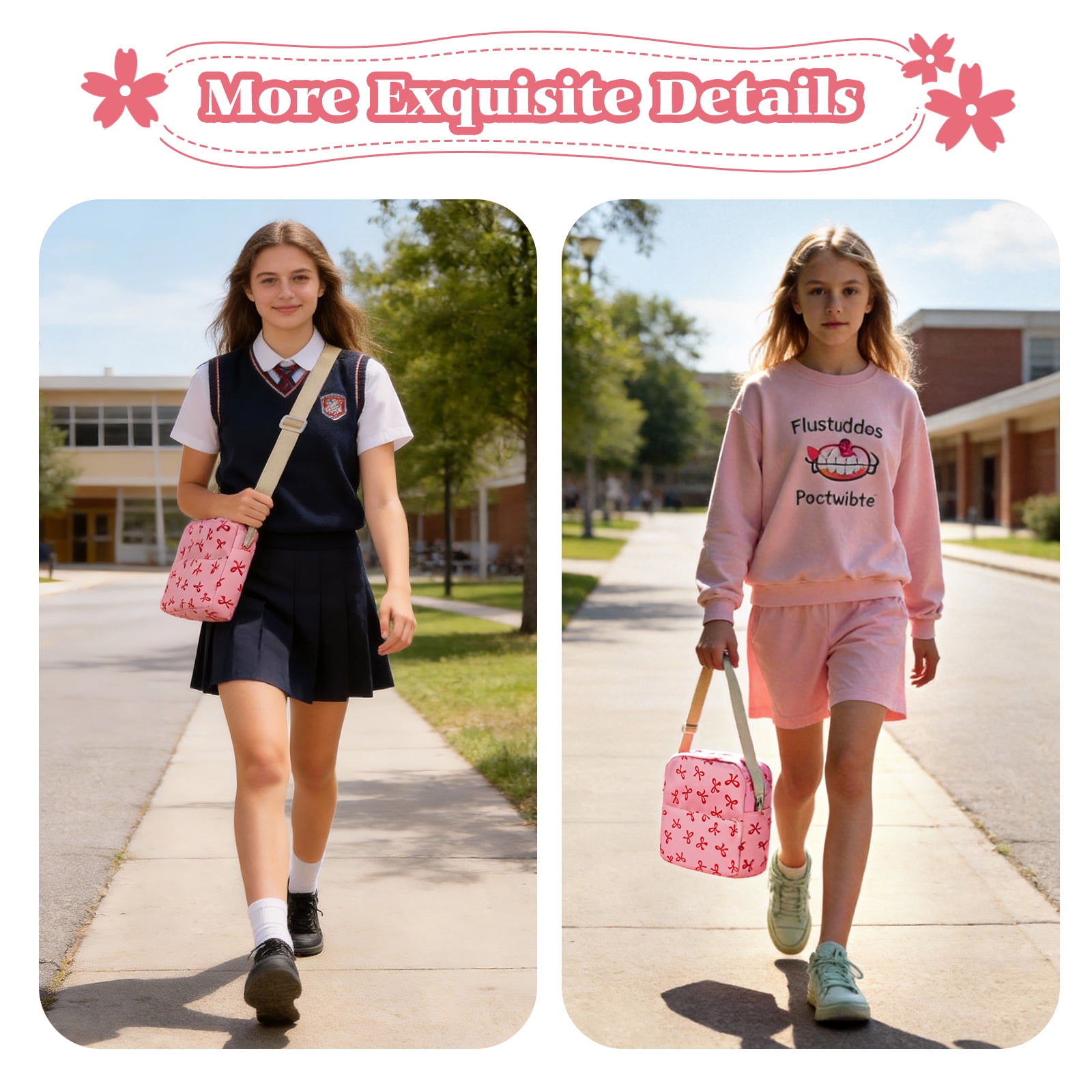 Dakimoe School Backpack Set with Cute Bow, Lightweight Bookbag - Rose Red, Perfect for Elementary & Middle School  Ages 4-12