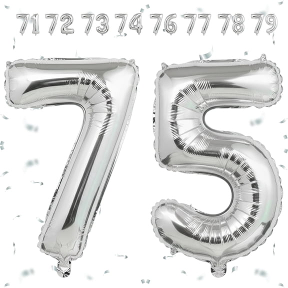 40-Inch Jumbo Silver Foil Number 75 Balloon – Helium or Air Filled Self-Seal Balloon for 75th Birthday & Anniversary Party Decorations