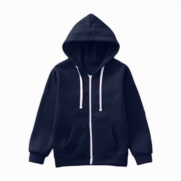 TOWED22 Boys Girls Zipper Sweatshirt Youth Solid Classic Hoodies Soft Full Zip Hooded Sweatshirts for Teens Kids Unisex(Navy,6-7 Y)