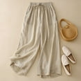thumbnail image 2 of Women's Linen Pants High Waisted Wide Leg Drawstring Casual Loose Fit Trousers Solid Color Lightweight Pants (2XL, Beige), 2 of 8