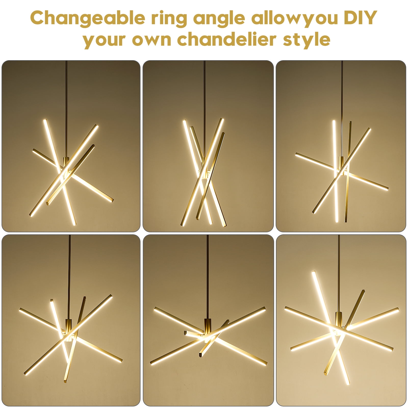 Gold LED Chandelier for Dining Room, 27.76in Dimmable 4-Lights Modern Ceiling Pendant Light Fixture for Kitchen Living Room Entry Foyer 3000K/4000K/5000K 24W