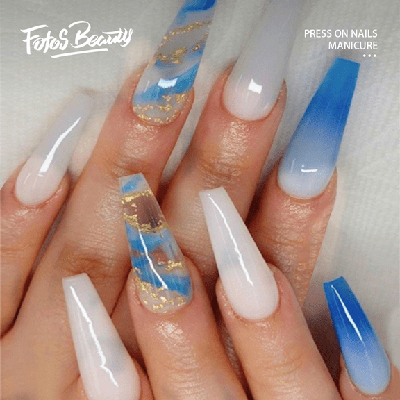 Fofosbeauty 24pcs Press on False Nails Tips, Long Coffin Fake Nails, Gilt Gradient