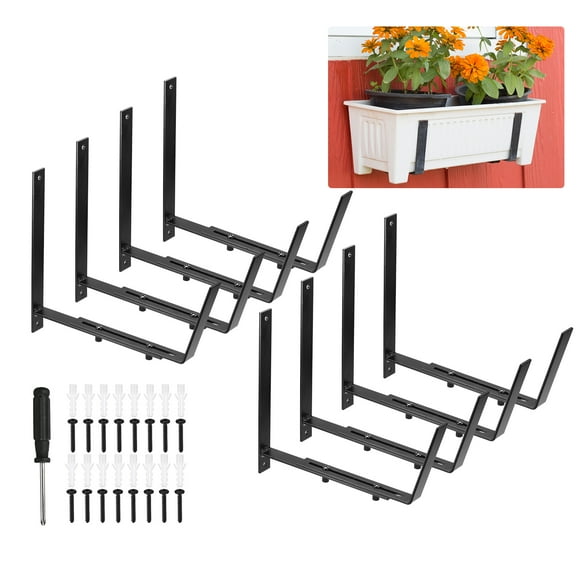 Unique Bargains Adjustable Window Planter Box Brackets Universal Window Box Holder, Iron Flower Box Wall Mounting Hooks (8 PCS)
