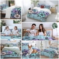 thumbnail image 5 of 3 Piece Spring Purple Flowers Duvet Cover Set Queen Size,Microfiber Comforter/Quilt Cover with Corner Ties and 2 Pillowcases,Floral Mottled Teal Wall Retro All Season Soft Bedding with Zipper Closure, 5 of 8