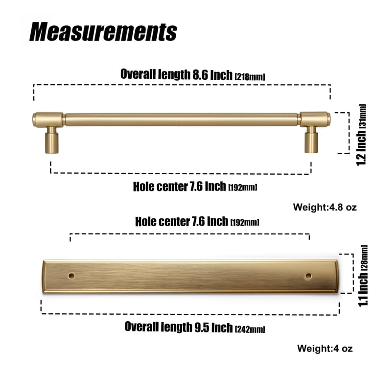 12-Pack Gold Cabinet Handles – 3-3/4" Hole Center Stainless Steel Drawer Pulls, 6" Overall Length Modern Bar Hardware