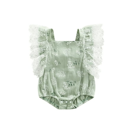 

Emmababy Summer Romper with Short Lace Flying Sleeves for Baby Girls