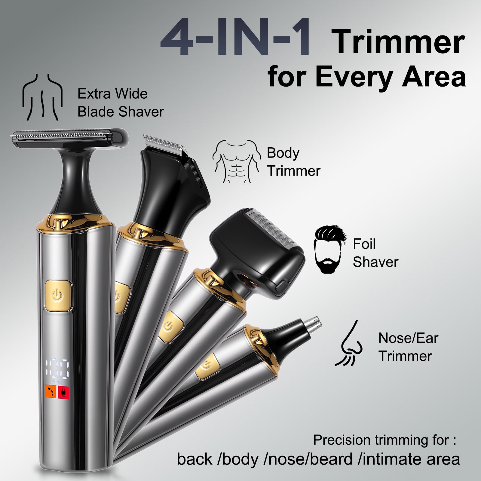 Hatteker Hair Clipper 4-in-1 Kit Men's Razor Nose and Ear Trimmer Cordless Hair Clipper Waterproof LED Display