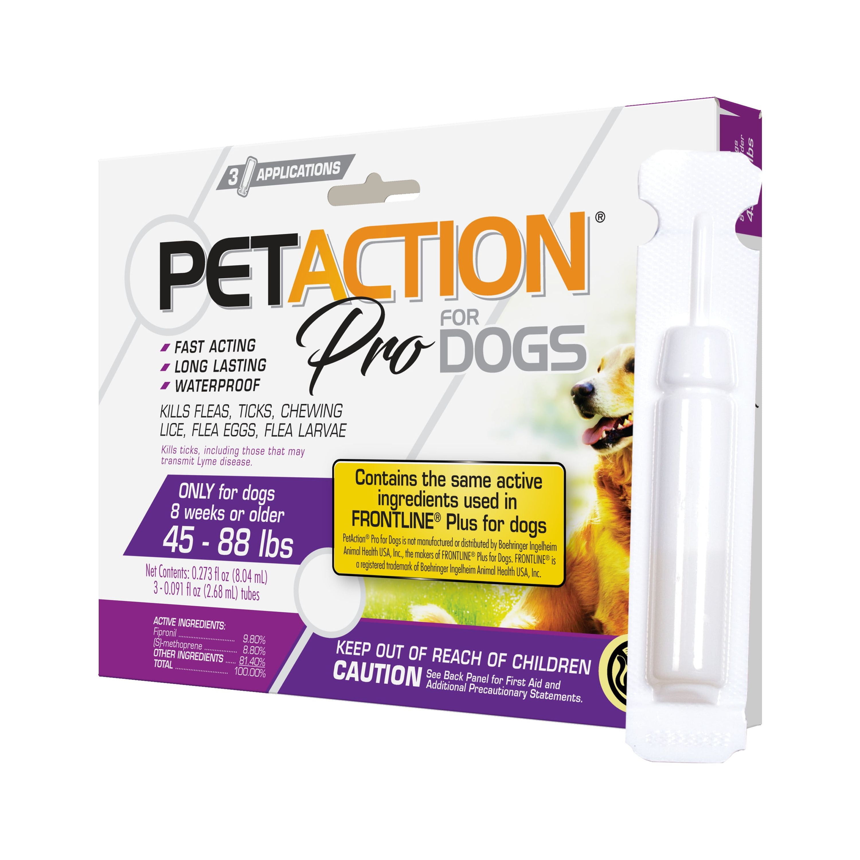 PETACTION PRO Flea & Tick Topical Treatment for Dogs 45-88 lbs, 3 Count
