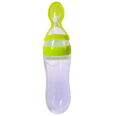 Baby Silicone Squeeze Feeding Bottle Baby Feeder With Spoon Food, Rice Paste Feeder for 7 Mon+ Baby Infant Toddler