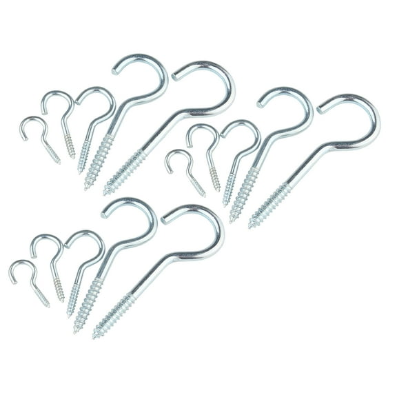 Tineasur 15Pcs Hanging Screw Hooks Silver Metal Strong Wear Resistant for Home Use