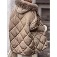 thumbnail image 4 of Women'S Quilted Down Jacket with Hood Long Sleeve Full Zip Casual Winter Coat Camel Color XL, 4 of 8