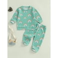 thumbnail image 4 of Baby Toddler Girls 2PCS Fall Clothing Sets 0 6 12 18 24 Months 2T 3T Long Sleeve Round Neck Rainbow Print Tops Drawstring Pants Outfits, 4 of 9