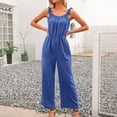 thumbnail image 4 of B91xZ Combinaisons Larges pour Femmes Bretelles Réglables Mode Combinaison avec Poche, Bleu TG, 4 of 5