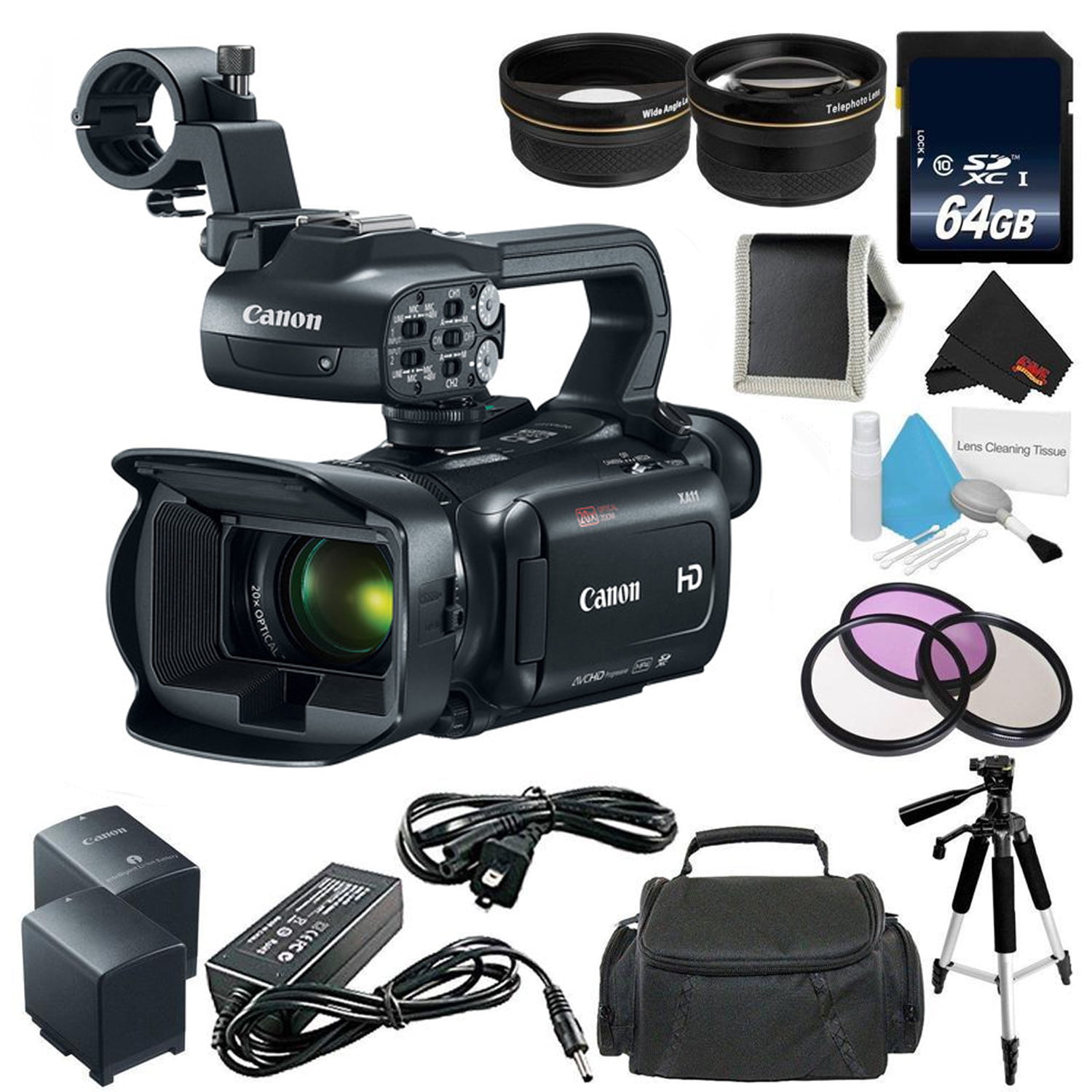 More Canon XA11 Compact Full HD Camcorder with HDMI and Composite Output- Bundle with 64GB Memory Card