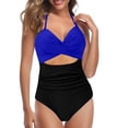 thumbnail image 1 of Aayomet Swimsuits for Women Twist Front Tummy Control Bathing Suits,Dark Blue S, 1 of 4
