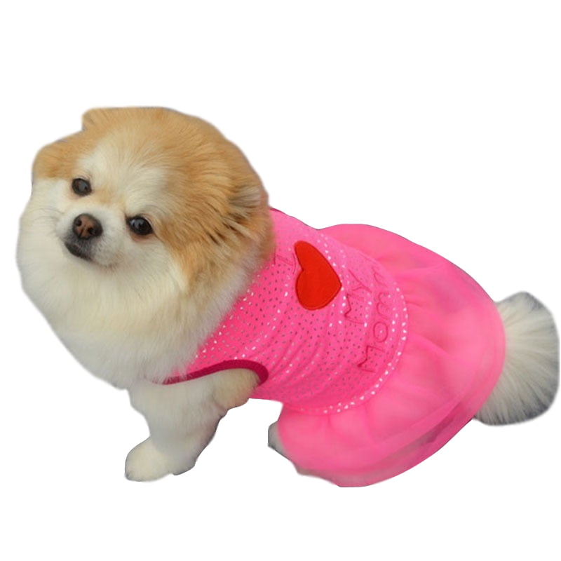 Small Pet Dog Vest Lace Dress Puppy I LOVE MY MOM Cute Apparel